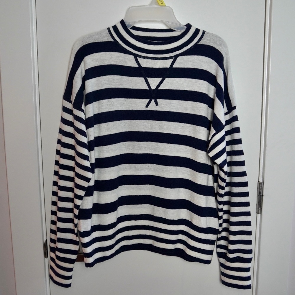 Madewell Navy and White Crewneck Striped Sweater